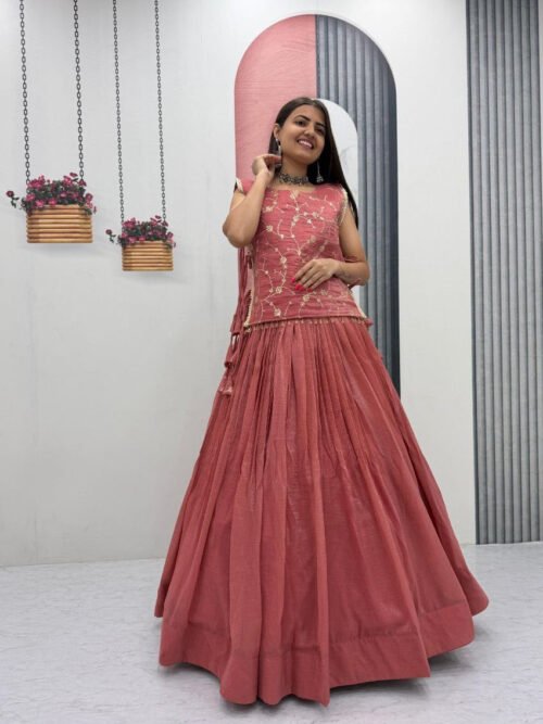 Pc-569_8.jpg Dusky Red Crunchy Silk Lehenga Set with 3.5 Meter Flair & Heavy Sequins Jacket