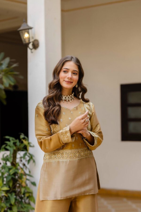 RR-42GOLD_1.jpg Banarasi Viscose Co-Ord Set – Elegant Ethnic Fusion