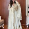 Neha Bhandari Elegant White Chinon Anarkali Suit Set