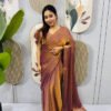Copper Color Space Silk Gown Saree with Beads Lace & Dupatta