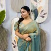 Dusty Olive Space Silk Gown Saree with Beads Lace & Dupatta