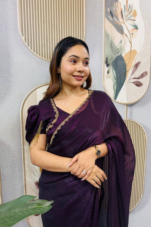 SG-239_21.jpg Purple Space Silk Gown Saree with Beads Lace & Dupatta