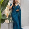 Regal Blue Space Silk Gown Saree with Beads Lace & Dupatta