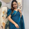 Regal Blue Space Silk Gown Saree with Beads Lace & Dupatta