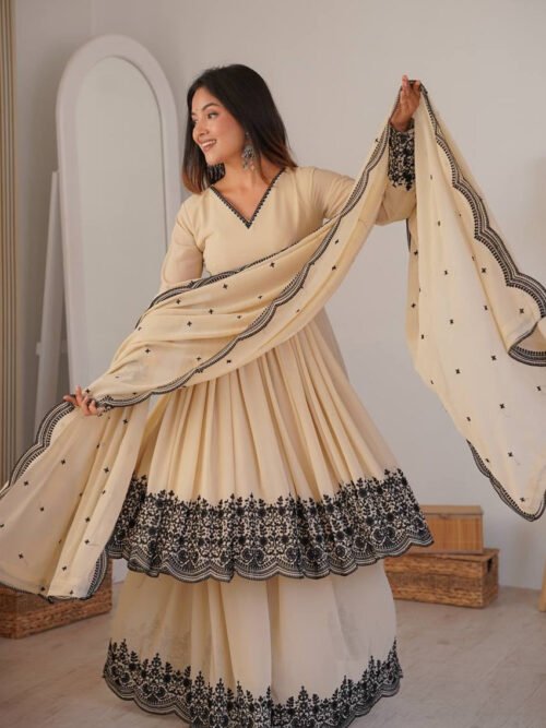 SP-71_4.jpg Neutral Vanilla Color Palazzo Suit