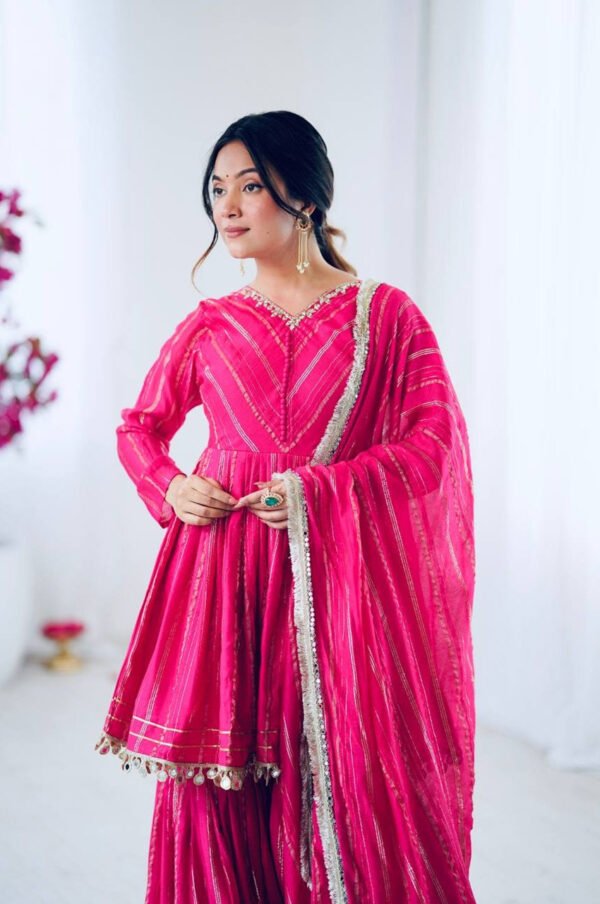 SRK-5300PINK_1.jpg Exotic Pink Designer Sharara Suit Set