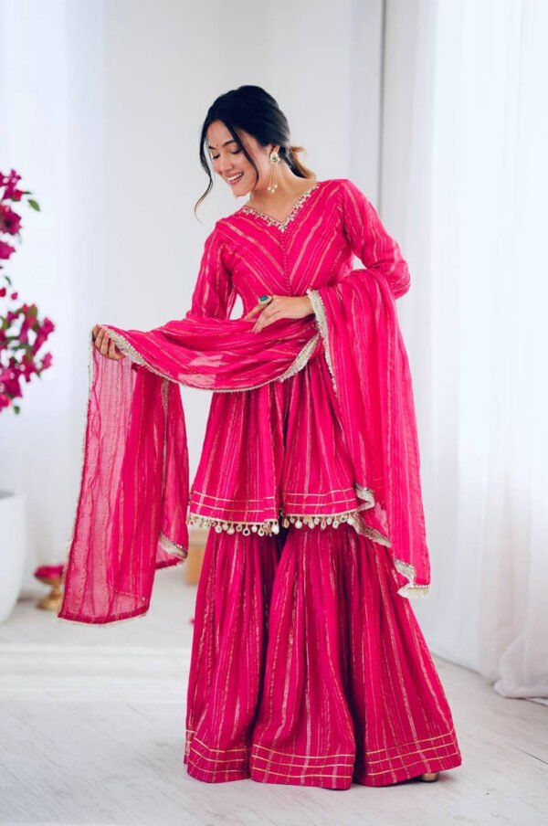 SRK-5300PINK_4.jpg Exotic Pink Designer Sharara Suit Set