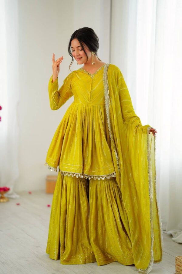 SRK-5300_5.jpg Mustard Yellow Mal Chanderi Sharara Set