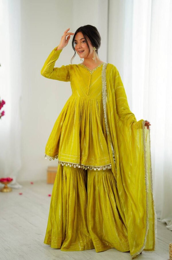 SRK-5300_8.jpg Mustard Yellow Mal Chanderi Sharara Set