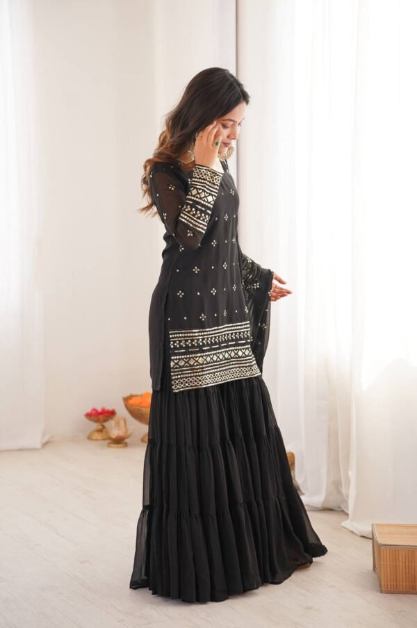 Black Sequin Work Ruffle Sharara Suit Set