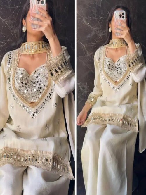 SRK-5326_1.jpg Off White Mirror Work Palazzo Suit