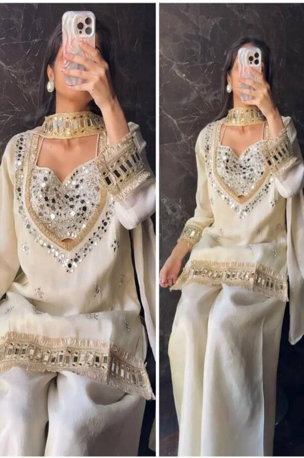 SRK-5326_1.jpg Off White Mirror Work Palazzo Suit