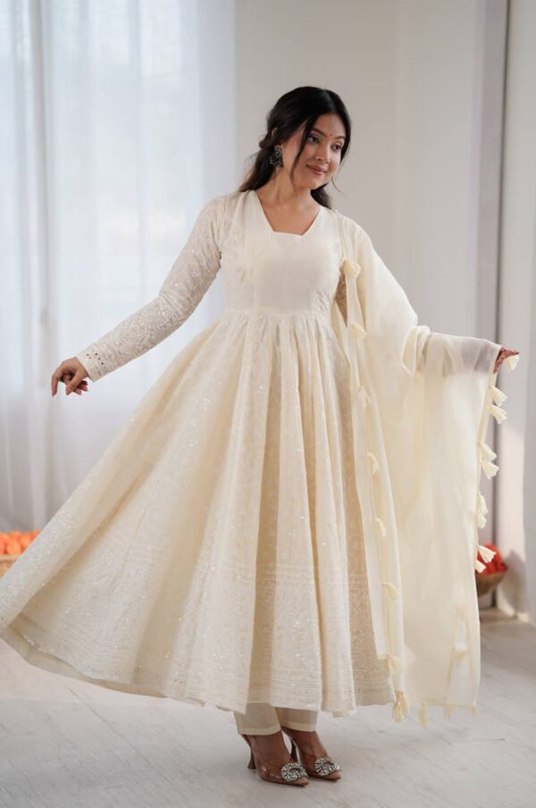 Off White Lucknowi Anarkali Suit Set