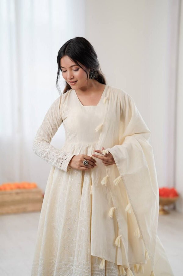 Off White Lucknowi Anarkali Suit Set