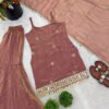 SRK-5334_1.jpg Rust Brown Fendy Silk Sharara Suit with Real Mirror