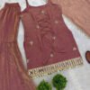 SRK-5334_2.jpg Rust Brown Fendy Silk Sharara Suit with Real Mirror