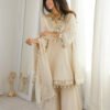 Ivory Tebby Organza Silk Sharara Suit with Real Mirror Lace Work