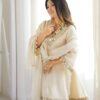 Ivory Tebby Organza Silk Sharara Suit with Real Mirror Lace Work