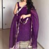 ST-1142P_1.jpg Purple Bandhej Mirror Work Kurti Set