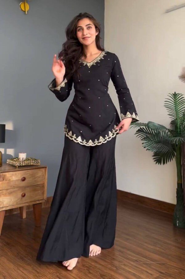 Black Roman Silk Palazzo Suit