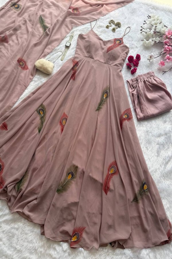 Old Rose Georgette Handpainted Anarkali Suit