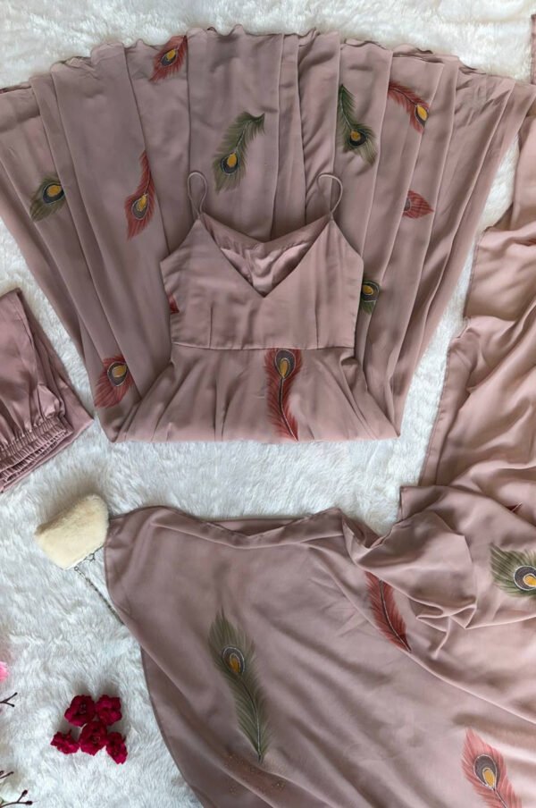 Old Rose Georgette Handpainted Anarkali Suit