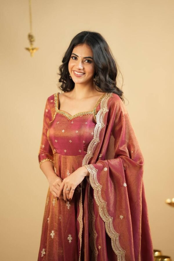 Rust Orange South Indian Style Anarkali Suit Set