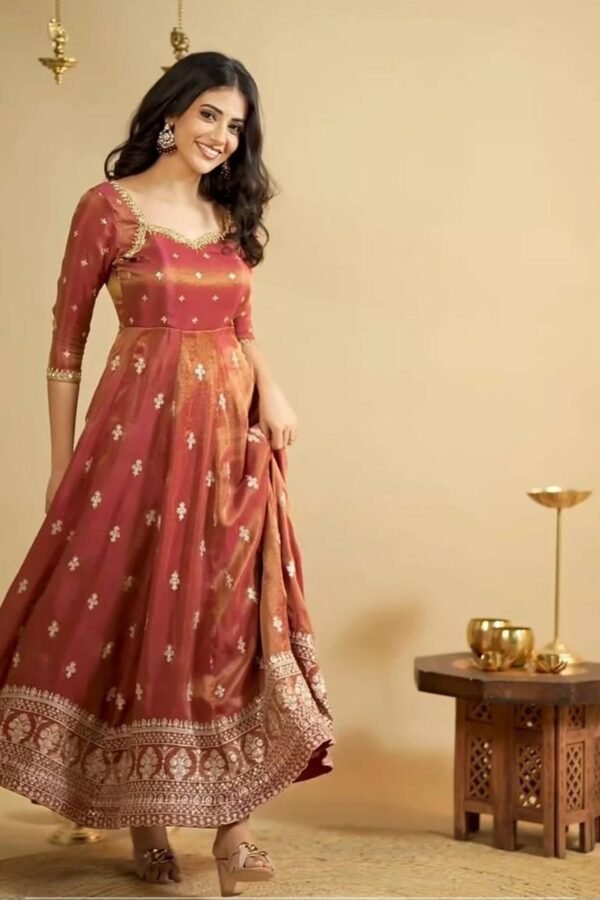 Rust Orange South Indian Style Anarkali Suit Set