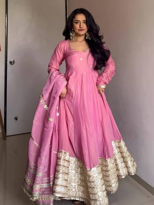 Pink Elegant Chinon Embroidered Suit Set
