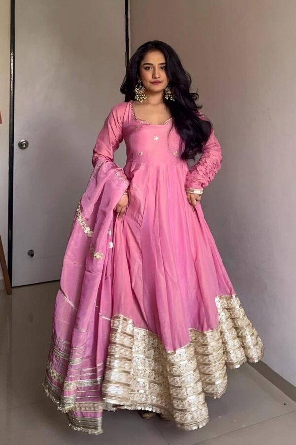 Pink Elegant Chinon Embroidered Suit Set