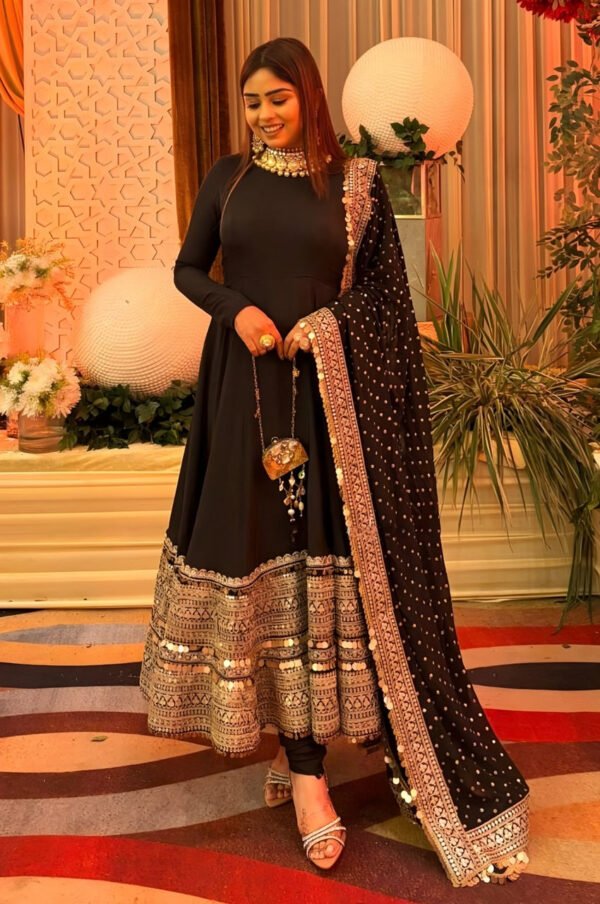 Black Bollywood-Style Embroidered Anarkali Set