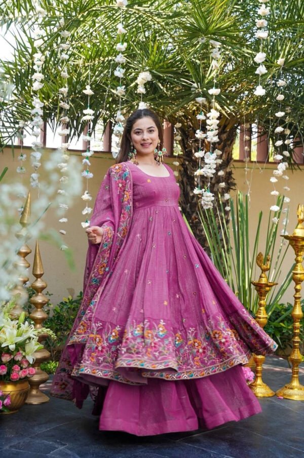 Magenta Crushed Silk Anarkali Suit Set