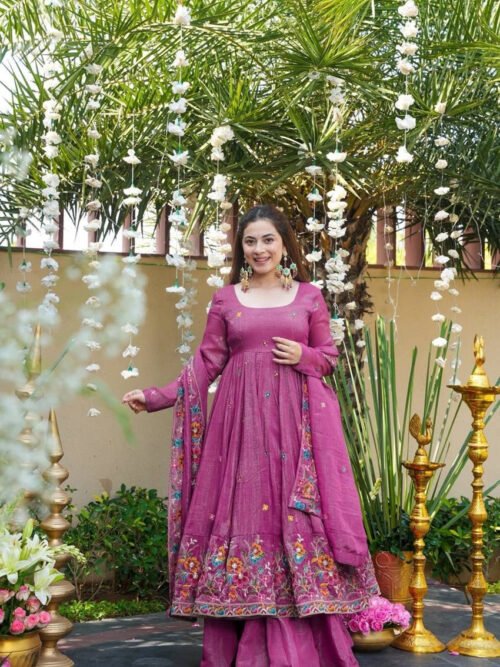 Magenta Crushed Silk Anarkali Suit Set