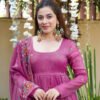 Magenta Crushed Silk Anarkali Suit Set
