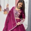 Tapi-245MAROON_1.jpg Maroon Embroidered Vichitra Lehenga Choli Set