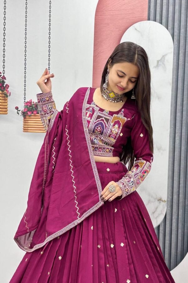 Tapi-245MAROON_1.jpg Maroon Embroidered Vichitra Lehenga Choli Set