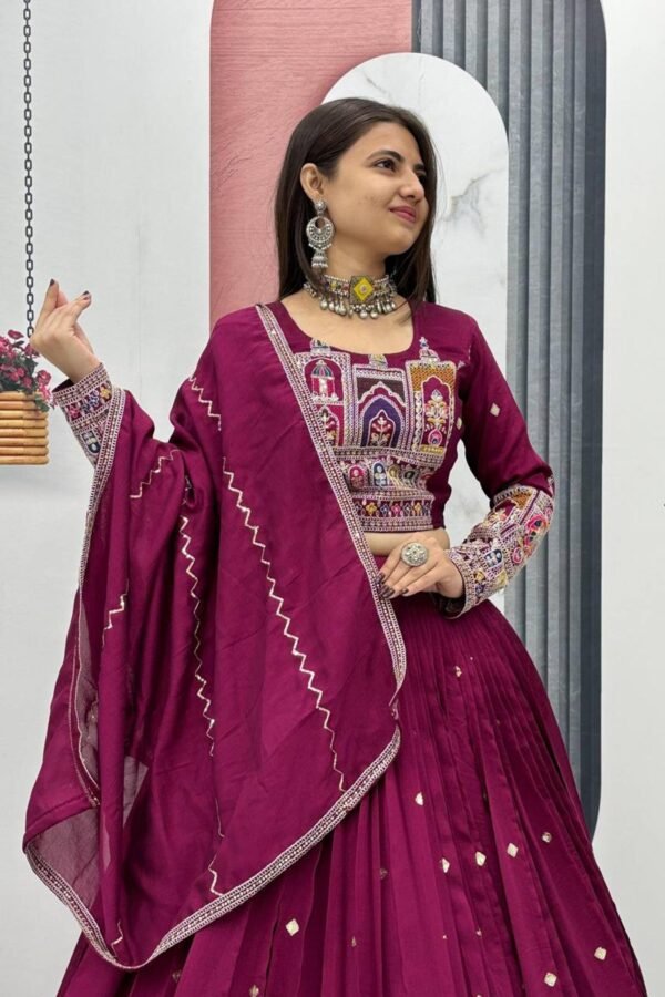 Tapi-245MAROON_2.jpg Maroon Embroidered Vichitra Lehenga Choli Set