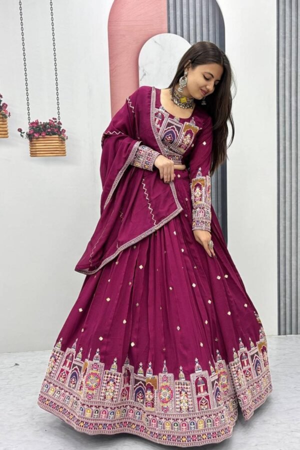 Tapi-245MAROON_3.jpg Maroon Embroidered Vichitra Lehenga Choli Set
