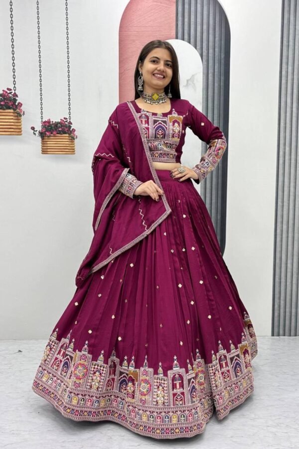 Tapi-245MAROON_4.jpg Maroon Embroidered Vichitra Lehenga Choli Set