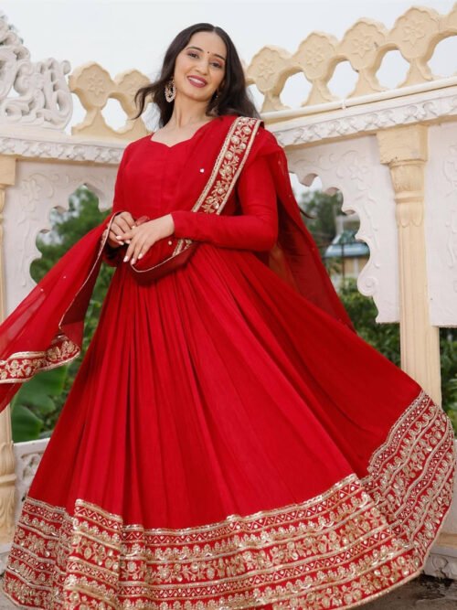 Exotic Red Georgette Suit Set with Embroidered Dupatta