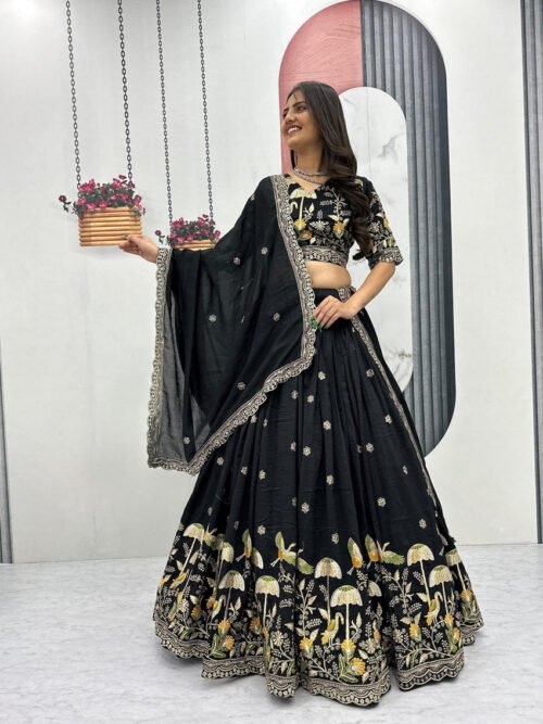 Black Color Thread Work Lehenga Choli