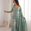 ZSR-3159_1.jpg Steel Green Fendy Silk Sharara Suit