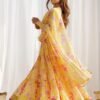 Yellow Floral Print Fox Georgette Anarkali Suit Set