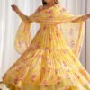 Yellow Floral Print Fox Georgette Anarkali Suit Set