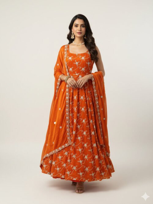 og_2.jpg Elegant Orange Fandy Silk Anarkali Set