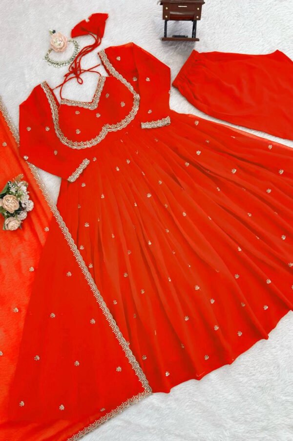 Orange Color Apsara Suit Set with Sequence Work