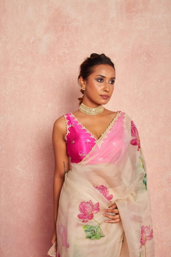 Kamal Beige Organza Silk Saree